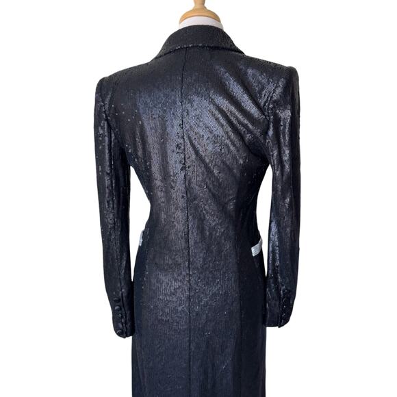 L'AGENCE Marlowe Sequined Trimmed Long Coat Black Silver Size 4 - Picture 8 of 13